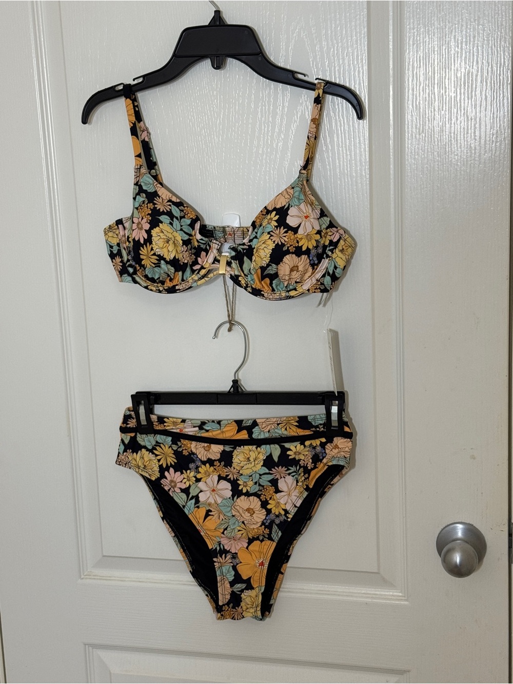 Cupshe Floral Retro Underwire Bikini Set High Waisted Boho Vintage M